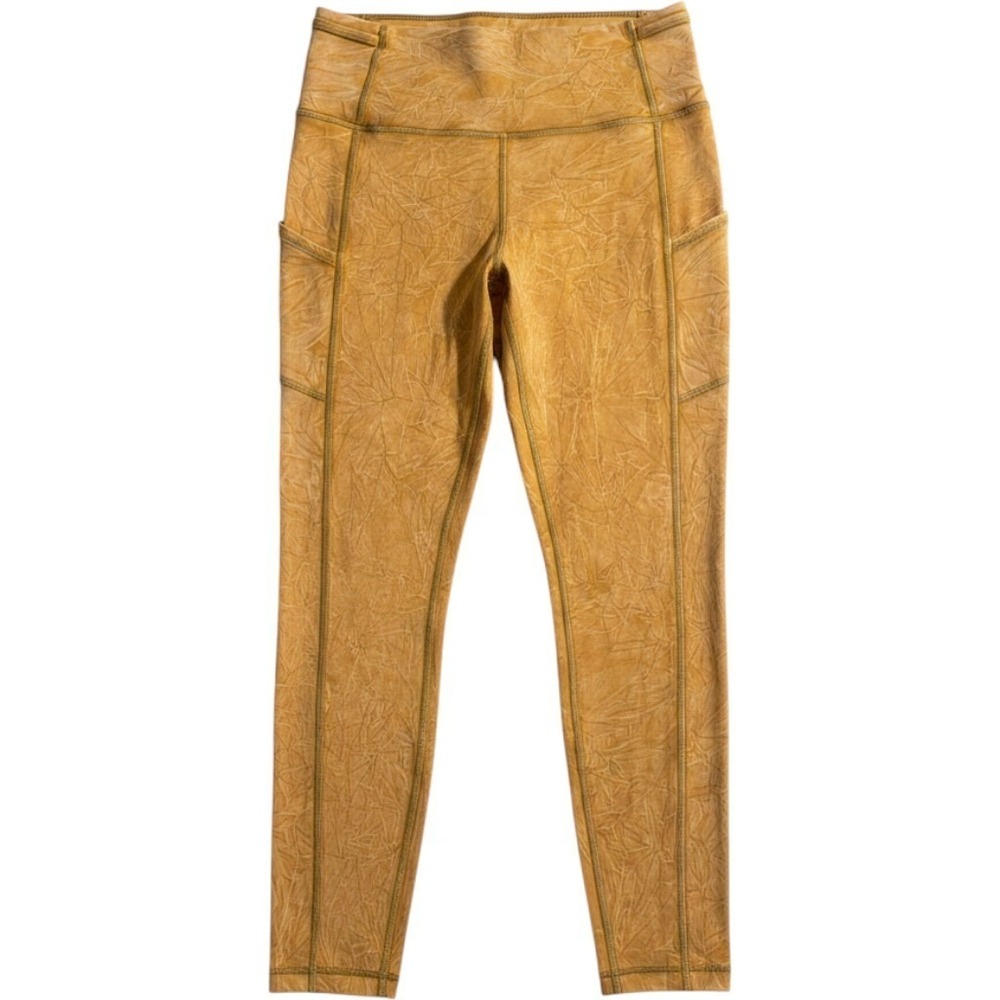 Lululemon Fast &‎ Free Tight 7/8 Asia Gold Crinkle Print Pocket Leggings 8 Gym